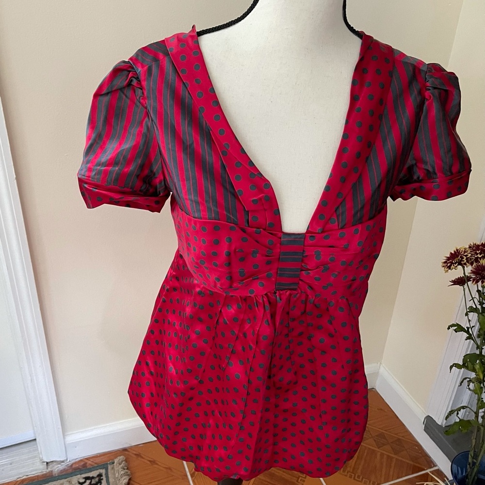 Red silk top